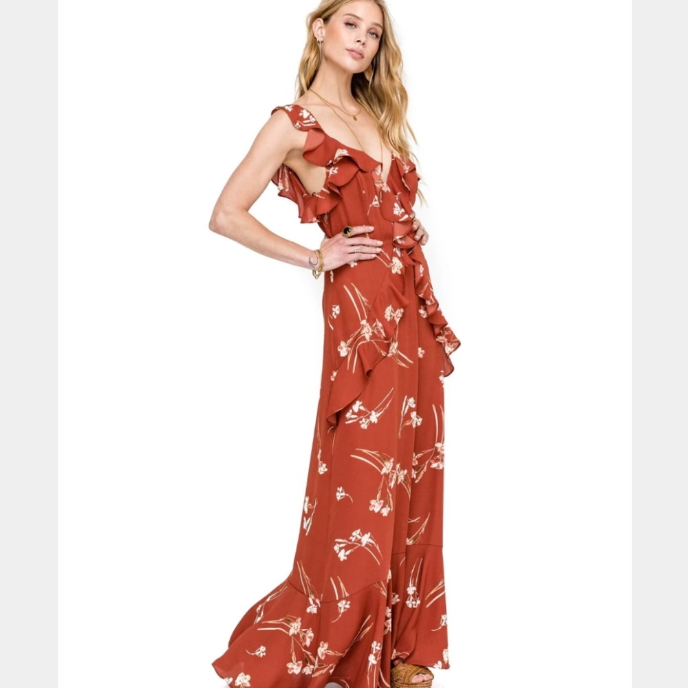 ASTR Rust Floral Ruffle Maxi Dress - Picture 3 of 10
